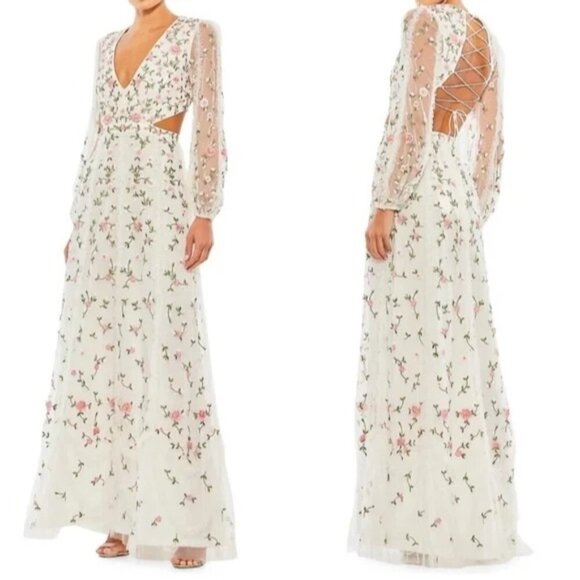 Mac Duggal Dresses & Skirts - NWT Mac Duggal 70159 Long Sleeve Embroidered Formal Gown Size 2  Cut Out Corset
